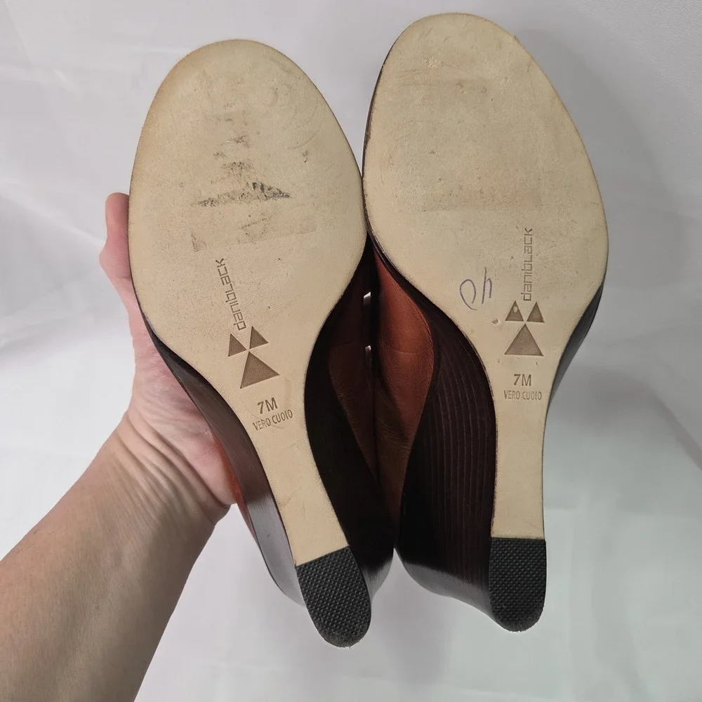 Dani Black Vtg Brown Leather Wedge Penny‎ Loafers 7M Academia Witchy Cottagecore